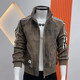 New men's jacket with retro pattern, fashion trend, versatile stand-up collar, slim and handsome casual top, autumn and winter green L (recommended 105-115Jin Jin equals 0.5kg)