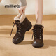 Millies genuine leather fashion plus velvet warm Martin boots for women, versatile lace-up high-top casual shoes, short boots for women, brown 37