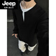 JEEP SPIRIT fake two-piece Henry collar German velvet bottoming shirt men's winter plus velvet thickened sweatshirt autumn and winter 300g heavyweight long-sleeved T-shirt dark gray M