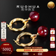 RUOHUA Manchun 10-11mm pigeon blood ruby earrings for women 18K gold birthday gift for girlfriend