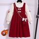 Velvet girls New Year dress suit autumn and winter new children's red princess dress girls vest dress two-piece set picture color 130