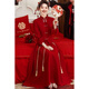 Shifansen (SHIFANSEN) Toast Wear Bride 2025 New Winter Clothes Red Engagement Dress New Chinese Style Wedding Clothes Long Sleeve Autumn and Winter Burgundy Chinese New Style S Recommendation 92-100Jin Jin is equal to 0.5 kg