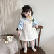 Baby girl autumn clothing 2025 new girl princess top summer suspender skirt suit Western style going out two-piece set light blue top + floral overalls_long-sleeved top + skirt 73 cm_recommended about 66-70cm__14-17Jin Jin equals 0.5 kg