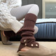 Autumn and winter Dui Dui Sock Covers Women's Button Slit Slightly Flared Calf Socks Leg Covers Vertical Stripes Thickened Warm Over-the-Knee Stockings Dark Gray One Size