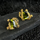 Olive green zircon flower earrings thickly plated 18K real gold s925 silver original light luxury French vine ear clip ear clip style