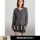ELLE 100% sheep wool simple temperament wool sweater for women 2025 autumn new round neck sweater cardigan dark gray L