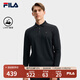 FILA Official Men's Knitted Long-Sleeved POLO Shirt 2025 Autumn New Fashion Casual Basic Top True Black-BK M 170/92A/M