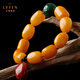 Layun Feiyin beeswax bracelet with chicken fat yellow old beeswax natural amber rough stone for men and women Nanhong accessories bracelet about 35 grams (with certificate)