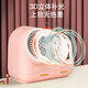 Cosmetics storage box with fan, mirror, LED light, jewelry and skin care product rack, desktop organization and storage, pink with fan