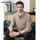 Lilang full zipper long sleeves thickened superfine merino wool 100% autumn and winter men's knitted fashionable stand collar open camel thickened 14XL (110)