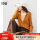 OSA fake two-piece striped stitching winter warm orange sweater for women winter new lazy lapel sweater top Orange S