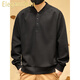 ElegantMan American retro heavyweight sweatshirt men's autumn Henry collar half cardigan coat men's autumn and winter long-sleeved POLO shirt black spring and autumn regular M _ -130Jin Jin equals 0.5 kg