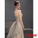 Mei Anjia champagne color evening dress women's new high-end niche art test host adult ceremony toast dress bride engagement dress champagne color 2XL