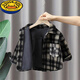 G.duck boys' all-in-one velvet shirt, autumn and winter style, children's velvet plaid thickened jacket, warm street-friendly inner wear in winter, children's shirt, velvet, 80 80, recommended within 75CM