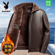 Playboy middle-aged and elderly men's dad thickened leather jacket men's velvet winter jacket men's middle-aged and elderly warm leather jacket men's black fur one-piece XL 180/96A recommended 125-140 Jin Jin equals 0.5 kg