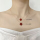 18K gold four-leaf clover necklace au750 color gold rose gold gold clavicle chain Chinese Valentine's Day gift 18K rose gold (15mm chain) red agate