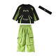 Midelei Street Dance Children's Trendy Clothing Hip-Hop Boys' Performance Clothes New Year's Day Clothes Spring Autumn and Winter Loose Girls' Games Class Clothes Performance A565 Black and Green Sweater + 976 Fluorescent Green Pants + LH Headband 110