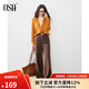 OSA fake two-piece striped stitching winter warm orange sweater for women winter new lazy lapel sweater top Orange S