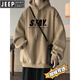 JEEP fleece sweatshirt men's hooded autumn and winter 2026 new international brand thickened jacket teenagers warm tops khaki fleece XL 130-145Jin Jin equals 0.5 kg can be worn