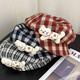 Fan Shengyu Japanese style plaid cat octagonal hat for women spring y2k style sweet and western style beret showing face little newsboy painter hat plaid kitten beret one size fits all 54-58cm