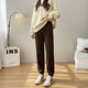 Ceium Kifmim special long pants for tall women, extra long winter warm plus velvet thickened sweatpants, loose legged casual pants, 100cm long, caramel color, polar fleece bloomers, M