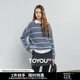 Chuyu sweater women's 2025 winter new style lazy striped round neck loose off-shoulder alpaca yarn slimming top light blue M