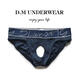 Iosn men's thongs trendy personality with holes and rings sexy cotton double thongs low waist sexy temptation empty TXL trendy black M weight 100-115Jin Jin is equal to 0.5 kg