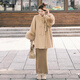 The bold and spicy lady's plus size women's woolen coat autumn and winter new style fat mm slimming temperament royal sister's age-reducing small fragrant skirt two-piece set khaki apricot woolen + skirt suit 3XL (recommended 160-180Jin Jin is equal to 0.5 kg)