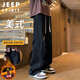 JEEP SPIRIT吉普牛仔裤男秋冬季美式阔腿弯刀裤子男直筒喇叭裤 黑色 3XL