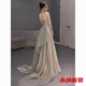 Mei Anjia champagne color evening dress women's new high-end niche art test host adult ceremony toast dress bride engagement dress champagne color 2XL