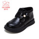 Fuluo Mi Girls' Leather Boots Winter Sweet and Fashionable Versatile Princess Boots Little Girls' Velvet Warm Cotton Shoes Black 32