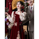 Fragrant long-sleeved toast dress bride 2025 new autumn and winter burgundy engagement dress dress velvet women burgundy XS