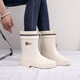 雨鞋女款新款耐磨时尚水鞋中筒束口防水雨靴成人厨房工作防滑胶鞋 001白色加防水口不可拆 38