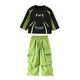Midelei Street Dance Children's Trendy Clothing Hip-Hop Boys' Performance Clothes New Year's Day Clothes Spring Autumn and Winter Loose Girls' Games Class Clothes Performance A565 Black and Green Sweater + 976 Fluorescent Green Pants + LH Headband 110