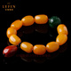 Layun Feiyin beeswax bracelet with chicken fat yellow old beeswax natural amber rough stone for men and women Nanhong accessories bracelet about 35 grams (with certificate)