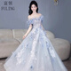 Rich collar dress performance clothing music student girl blue evening student art exam performance clothing tutu skirt banquet temperament host feeling blue XS