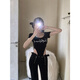 Hanrui Schwarzer Brief bedruckte kurzärmelige Hemd für Frauen im Sommer Trendy heiße Mädchen einteilige Design Nische Slim Fit Slim Top 684 Black M.
