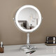 Large LED makeup mirror that can be raised and lowered. Telescopic double-sided illuminated mirror. Desktop magnifying mirror. Desktop beauty mirror can be adjusted in height. 9 inches. Silver. European and American models. 5x magnification.