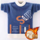 Disney cardigan boy mink sweater autumn and winter plus velvet thickened medium-large children's pullover thread children's sweater boy blue plus velvet 120 recommended height 110-119
