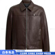 COACH Fashionable and Versatile Trend HeritageCLightweight Solid Color Lapel Pocket Zipper Long Sleeve Leather Jacket Men's Brown XS
