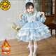 G.duck Girls Elsa Princess Velvet Thickened Dress 2025 Autumn and Winter Lolita Princess Dress Birthday Dress Puff Skirt Blue Velvet Free Veil 120