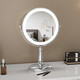 Large LED makeup mirror that can be raised and lowered. Telescopic double-sided illuminated mirror. Desktop magnifying mirror. Desktop beauty mirror can be adjusted in height. 9 inches. Silver. European and American models. 5x magnification.