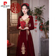 Pierre Cardin (pierre cardin) large size toast dress bride wedding burgundy long-sleeved velvet fat mm new Chinese style homecoming dress engagement dress for women spring burgundy one-size-fits-all private customization non-refundable and non-exchangeable