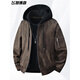 胖东来大码连帽皮衣外套男士春秋季假两件上衣胖东来同款 2578卡其 XL 130150斤
