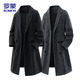 ROMON windbreaker men's woolen coat winter casual warm lapel loose mid-length coat black 2XL