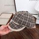 Tuzun 2025 new Korean style plaid octagonal hat British retro plus velvet beret versatile college painter newsboy plush plaid-G khaki one size fits all head circumference 55-58