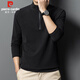 Pierre Cardin sweatshirt men's autumn and winter half-zip stand collar long-sleeved T-shirt men's velvet business casual top gray XL