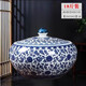 Jingyan blue and white ceramic storage jar rice wine lard salt noodles flour sealed moisture-proof grain jar with lid for pickling 18Jin Jin is equal to 0.5kg round twig lotus (height 25 width 33) comes with sealing ring
