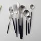 Qiao Bo Lai OUDING versatile black and silver knife and fork, stainless steel Western food knife, fork, chopsticks, fruit fork, dessert fork, drink spoon, 9-piece set