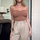 2024 Summer New European and American Clothing Solid Color Sexy Slim Hot Girl Fashion Tube Top Trendy Light Brown XS